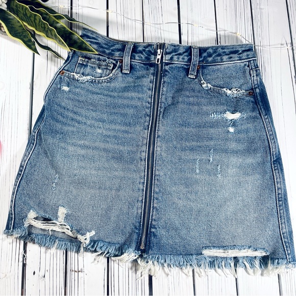 Abercrombie & Fitch Dresses & Skirts - Abercrombie & Fitch Zoe Natural Hem Vintage A Line Denim Zip Up Skirt w/ Raw Hem